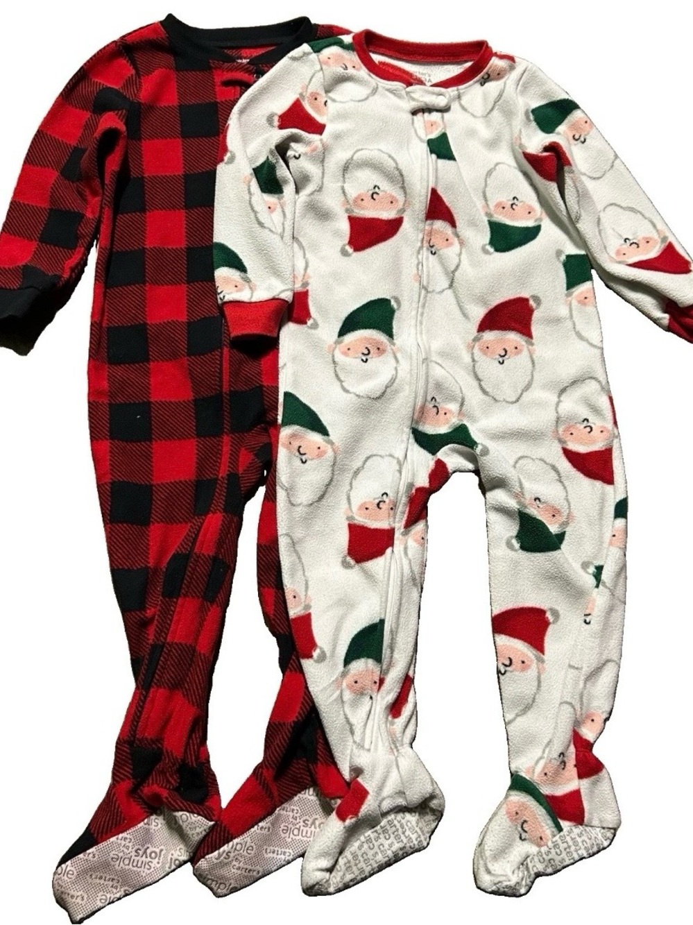 Toddler Christmas Footie Pajamas Santa Buffalo Plaid Size 3T